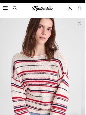 Madewell Cream Crewneck Sweater with Red & Navy Stripes